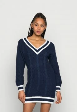 Hollister Co. VARSITY WEBEX DRESS - Strickkleid - Navy With White Tipping | Damen