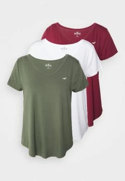 Hollister Co. EASY VEE CUSTOM 3 PACK - T-Shirt Basic - Bright White/beetle/zinfandel | Damen -Hollister Co Verkäufe 2022 098e2faa746d44fba6d706e68b1af548