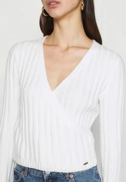 Hollister Co. CROP WRAP FRONT - Strickpullover - White | Damen -Hollister Co Verkäufe 2022 11707734bfe34c8980576dbf973d418c