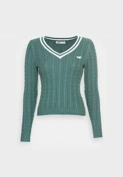 Hollister Co. ICON CABLE V NECK - Strickpullover - Silver Pine/white Tipping | Damen -Hollister Co Verkäufe 2022 17c7391ed3c443cd907aeb2ccc766d84