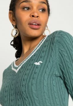 Hollister Co. ICON CABLE V NECK - Strickpullover - Silver Pine/white Tipping | Damen -Hollister Co Verkäufe 2022 18ae50e50f9542c781f134de42b63540