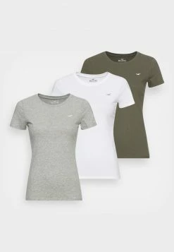 Hollister Co. SLIM CREW 3 PACK - T-Shirt Basic - White/grey/beetle | Damen -Hollister Co Verkäufe 2022 1a916a67677d41e391fe85b39e93a033