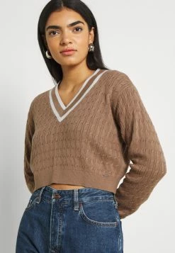 Hollister Co. CROP EASY TIPPED V NECK - Strickpullover - Light Brown | Damen -Hollister Co Verkäufe 2022 1db27ce0262844fd8847f0d6272f6705