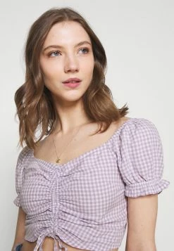 Hollister Co. CINCH TIE - Bluse - White/purple | Damen -Hollister Co Verkäufe 2022 22427c786a564c95be78a425f1ddd9b7