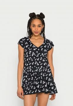 Hollister Co. TIERED SHORT DRESS - Freizeitkleid - Black/white Floral | Damen