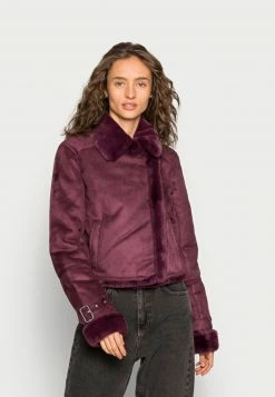 Hollister Co. CROPPED SHEARLING COZY BIKER - Kunstlederjacke - Wine Tasting | Damen