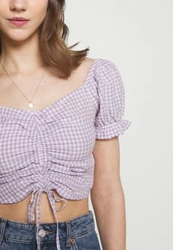 Hollister Co. CINCH TIE - Bluse - White/purple | Damen -Hollister Co Verkäufe 2022 381d0ec88a2242fa8a3acd8d8f0539b3