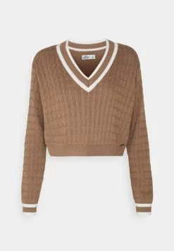 Hollister Co. CROP EASY TIPPED V NECK - Strickpullover - Light Brown | Damen -Hollister Co Verkäufe 2022 422a2567df6b4f72b35af5632bdf66f2
