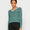 Hollister Co. ICON CABLE V NECK - Strickpullover - Silver Pine/white Tipping | Damen -Hollister Co Verkäufe 2022 4266e1fc267e40eea8aac9443f2bc7bd