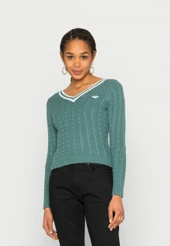 Hollister Co. ICON CABLE V NECK - Strickpullover - Silver Pine/white Tipping | Damen