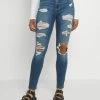 Hollister Co. CURVY MED SHRED - Jeans Skinny Fit - Blue | Damen