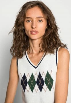 Hollister Co. SLIM CROP VEST - Strickpullover - White Argyle | Damen -Hollister Co Verkäufe 2022 4b96bce8be2440b7baf1666028cb5c0e