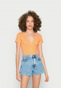 Hollister Co. SPACE DYE WRAP - T-Shirt Basic - Orange Floral | Damen
