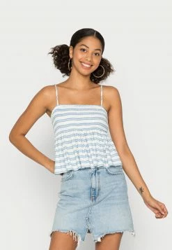 Hollister Co. BARE SMOCKED WOVEN - Top - Blue & White Stripes | Damen