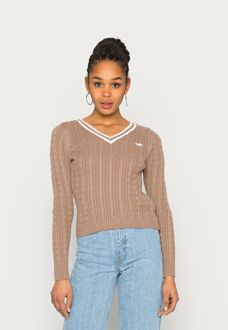 Hollister Co. ICON CABLE V NECK - Strickpullover - Portabella Tipped | Damen 3 Hollister Co. ICON CABLE V NECK - Strickpullover - Portabella Tipped | Damen