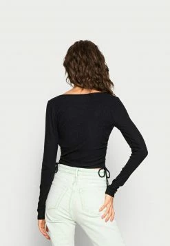 Hollister Co. DOUBLE SIDE CINCH BUTTON THROUGH - Langarmshirt - Black | Damen -Hollister Co Verkäufe 2022 5e90db492ee34537a39d3cb33db259c5