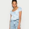 Hollister Co. TIE FRONT BABYDOLL - Bluse - Blue/white | Damen -Hollister Co Verkäufe 2022 5f570ac02bb34993859b781f7b8139c6