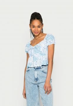 Hollister Co. TIE FRONT BABYDOLL - Bluse - Blue/white | Damen
