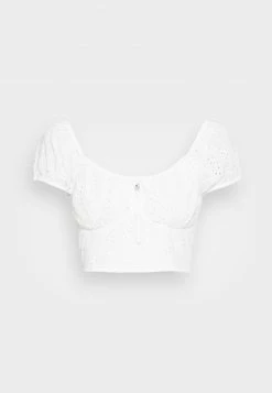 Hollister Co. RUCHED BUST - T-Shirt Print - White Eyelet | Damen -Hollister Co Verkäufe 2022 6e7717a694504f8abd261b9d7063434b