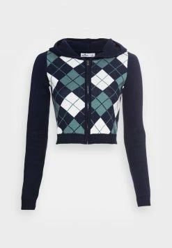 Hollister Co. FULL ZIP CARDIGAN - Strickjacke - Navy/green Argyle | Damen -Hollister Co Verkäufe 2022 7592080f413f40f18cd1d5383ce46443