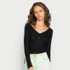 Hollister Co. DOUBLE SIDE CINCH BUTTON THROUGH - Langarmshirt - Black | Damen
