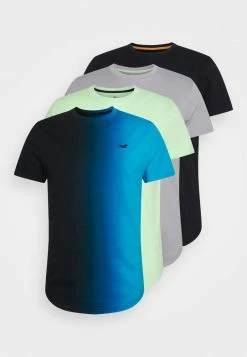 Hollister Co. CURVED OMBRE 4 PACK - T-Shirt Basic - Black | Herren