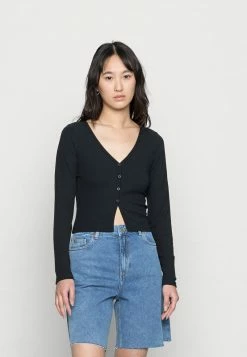 Hollister Co. TEXTURED BUTTON FLYAWAY - Strickjacke - Casual Black | Damen