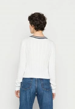 Hollister Co. ICON CABLE V NECK - Strickpullover - White/navy Tipping | Damen -Hollister Co Verkäufe 2022 922cb18942fd473cb816aaff0b3c6283