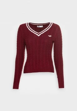 Hollister Co. ICON CABLE V NECK - Strickpullover - Zinfandel/white Tipping | Damen -Hollister Co Verkäufe 2022 976d1fcc08914cfd91e115655a2dcb8f