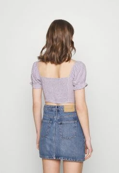 Hollister Co. CINCH TIE - Bluse - White/purple | Damen -Hollister Co Verkäufe 2022 9d15edbd84fd4fa38c851ee518e9da47