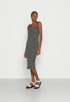 Hollister Co. BARE KNIT MIDI DRESS - Jerseykleid - Black Ground White Floral | Damen