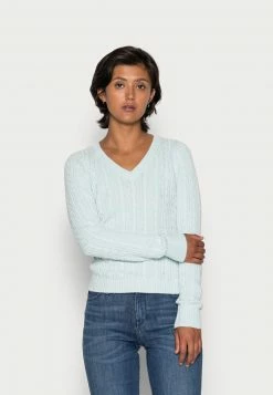 Hollister Co. ICON CABLE V NECK UPDATE - Strickpullover - Pale Blue | Damen