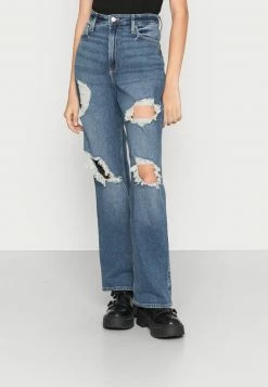 Hollister Co. CURVY SHRED DAD - Jeans Straight Leg - Dark Blue Denim | Damen
