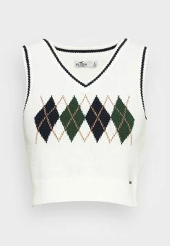Hollister Co. SLIM CROP VEST - Strickpullover - White Argyle | Damen -Hollister Co Verkäufe 2022 bba2710ebf854826be6947925d772384