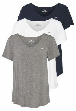 Hollister Co. EASY BASIC 3 PACK - T-Shirt Basic - White/grey/navy | Damen
