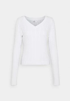Hollister Co. ICON CABLE V NECK - Strickpullover - White | Damen -Hollister Co Verkäufe 2022 c54713a43724472daa880048e1b77dcb