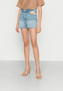 Hollister Co. UHR MOM FABRIC PATCHWORK - Jeans Shorts - Blue Denim | Damen