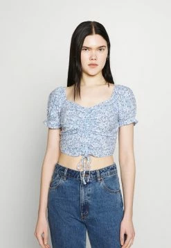 Hollister Co. CINCH TIE - T-Shirt Print - White/blue | Damen