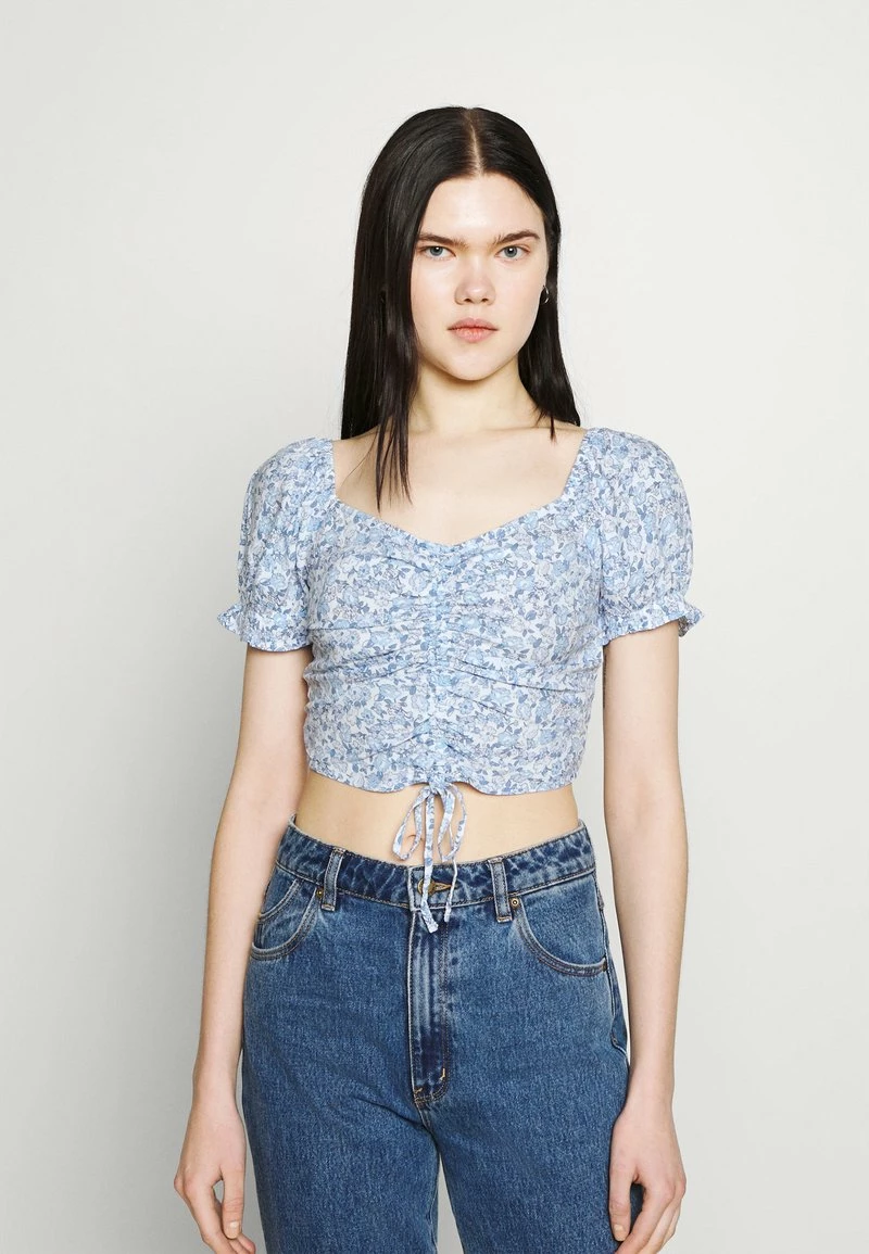 Hollister Co. CINCH TIE - T-Shirt Print - White/blue | Damen 3 Hollister Co. CINCH TIE - T-Shirt Print - White/blue | Damen