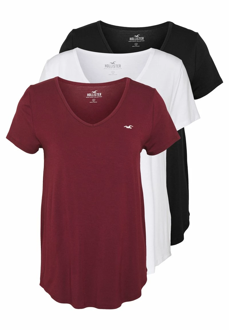 Hollister Co. EASY BASIC 3 PACK - T-Shirt Basic - White/black/burg | Damen 3 Hollister Co. EASY BASIC 3 PACK - T-Shirt Basic - White/black/burg | Damen