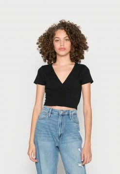 Hollister Co. SPACE DYE WRAP - T-Shirt Basic - Black | Damen