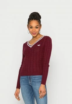 Hollister Co. ICON CABLE V NECK - Strickpullover - Zinfandel/white Tipping | Damen